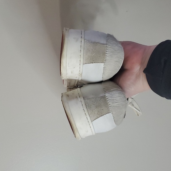 P448 White Leather And Suede Sneakers Womens Size 39 Calf Hair - Picture 13 of 14